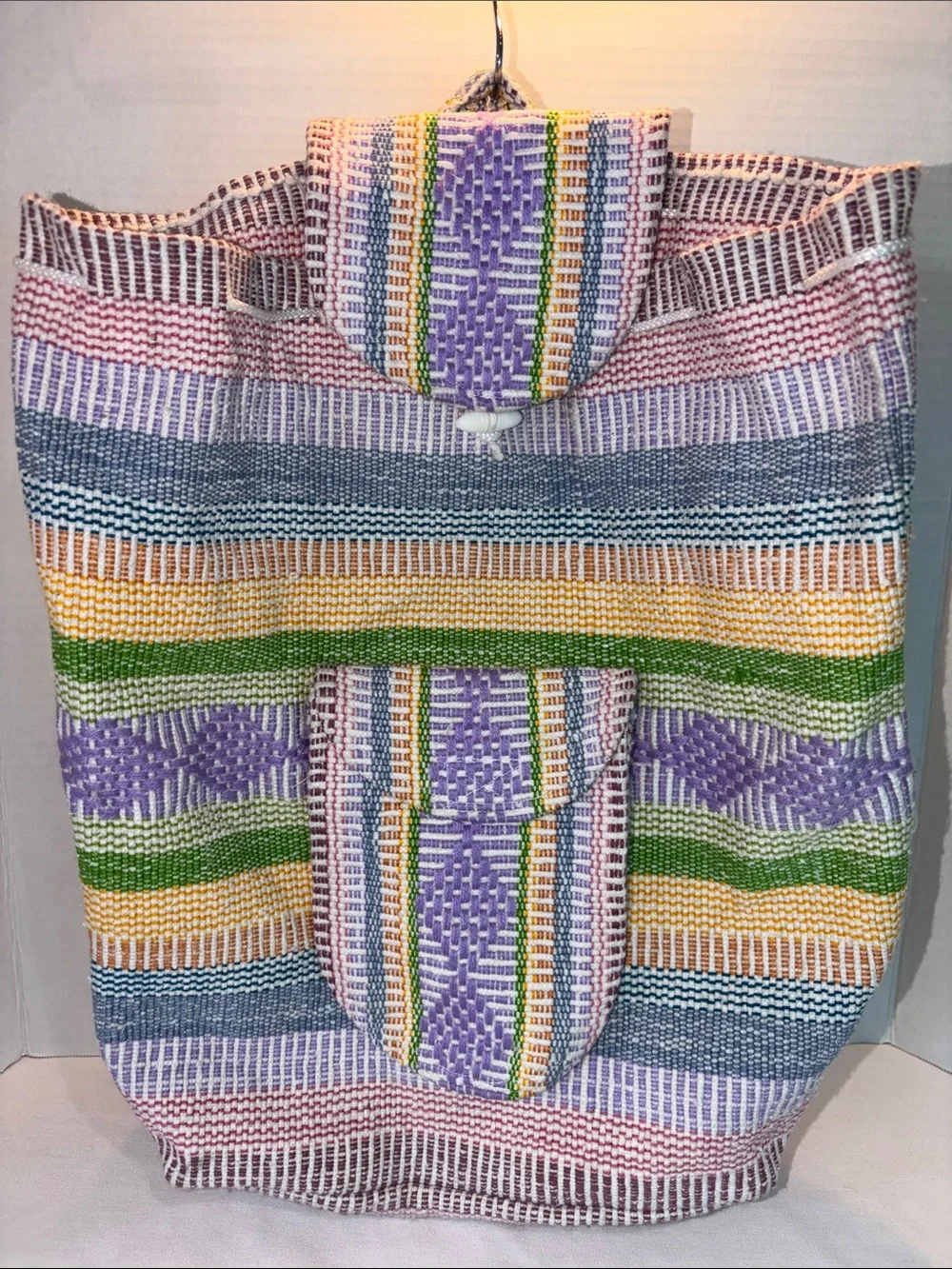 Pinzon Baja Mexican blanket Handwoven backpack - Purple & Green Accent